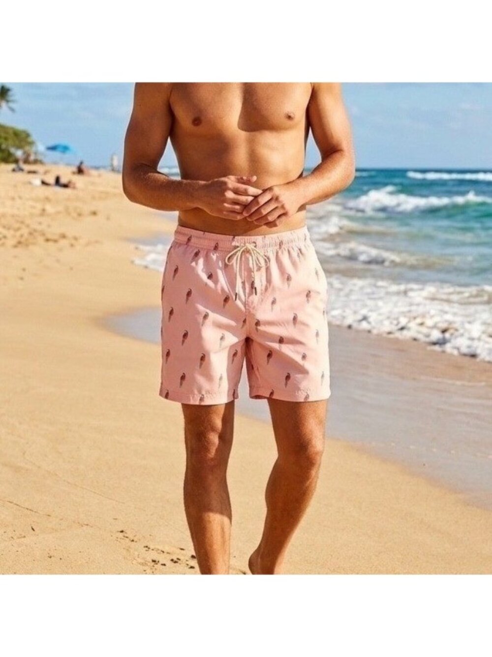 Dockers Swim Trunks Mens M Pink Parrot Print 7 Inch Inseam New $55